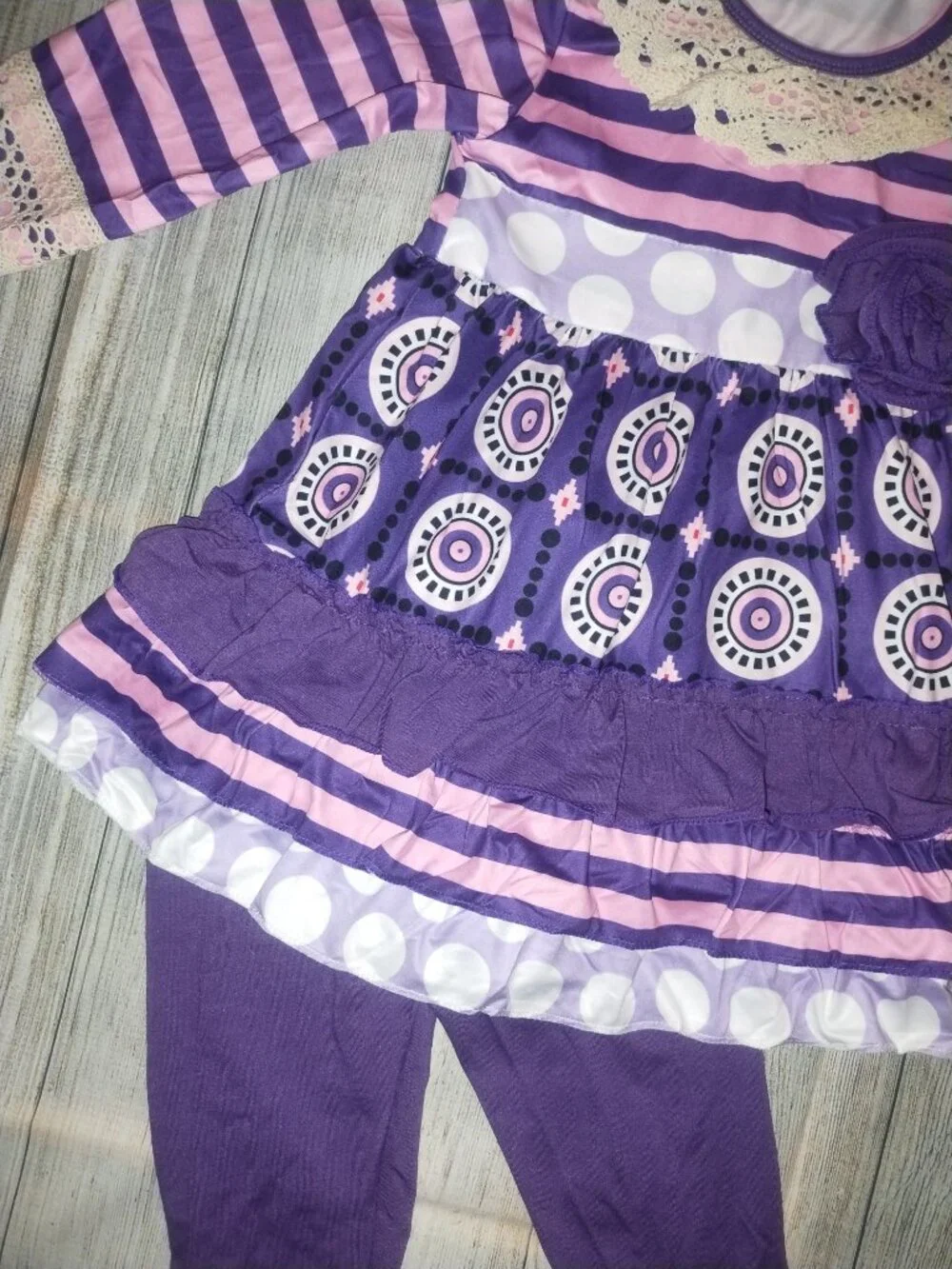 Boutique Purple Ruffle Tunic Dress & Leggings Girls Outfit